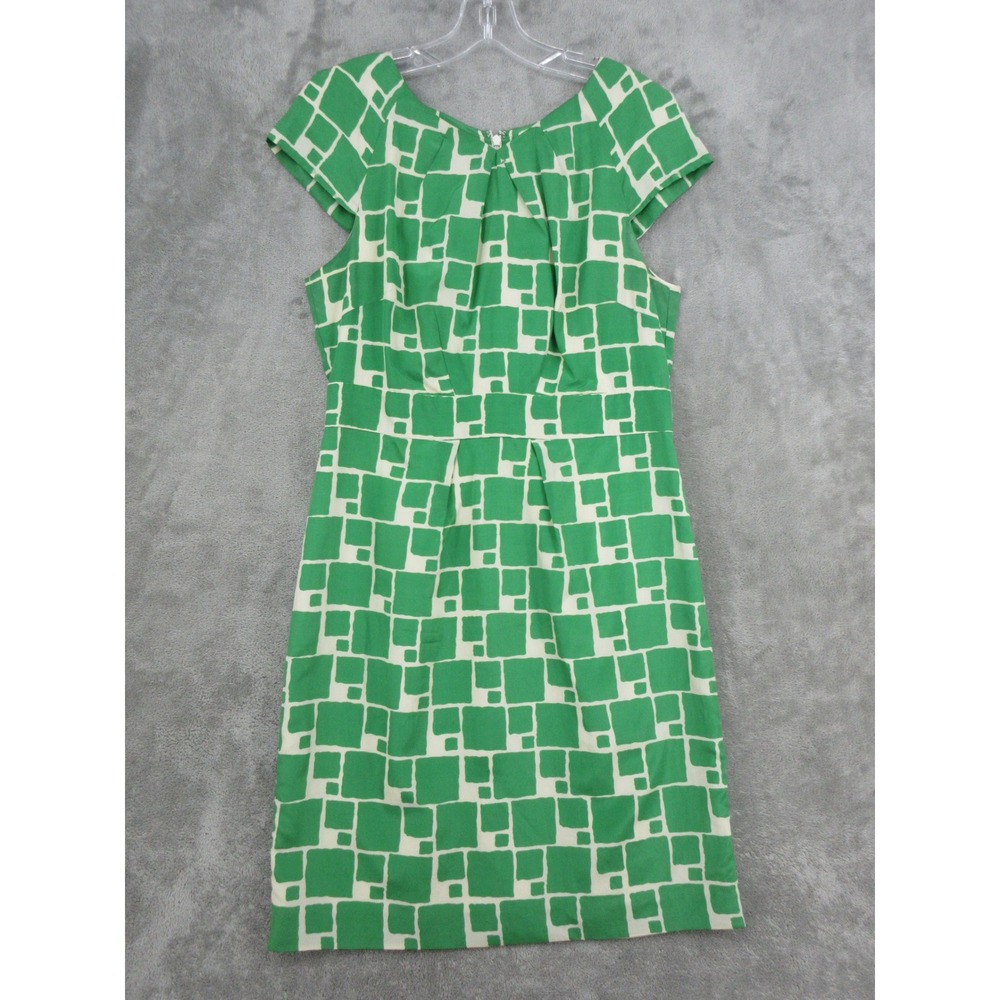 Banana Republic Dress Womens Size 12 Green White Silk Blend Abstract Office Zip